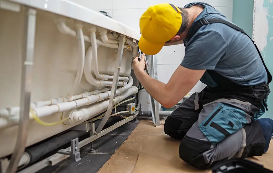 Plumber working on piping